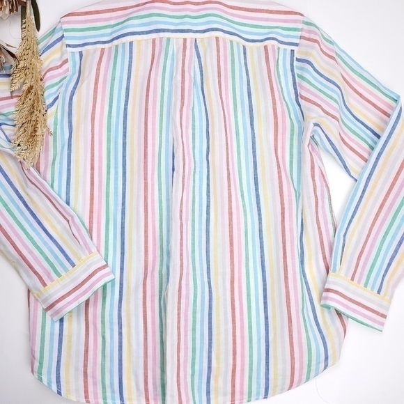 New Lands' End White Striped Cotton Linen Top S - Picture 4 of 16